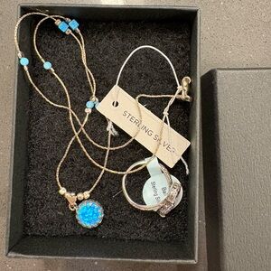 Sterling Silver Blue Opal Necklace (+ Ring)